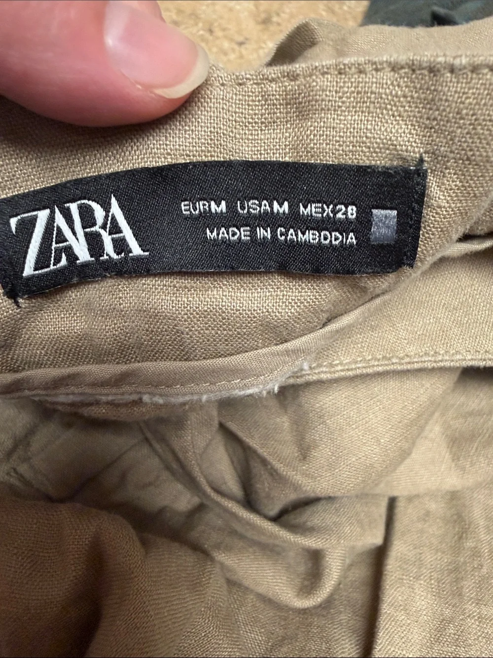 Zara 100% Linen Neutral Tan High Waist Wide Leg Pants M